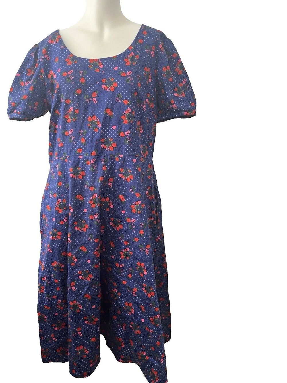 Collectif London Swing Dress Size 2XL Strawberry Twee Preppy Retro Nerd Cotton